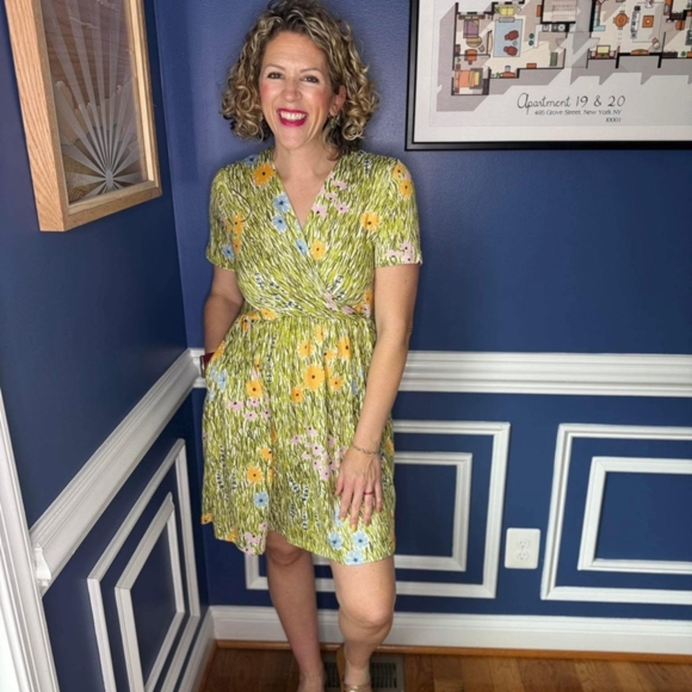 LuLaRoe Chantale Cross Front Dress Medium NWT Green Floral